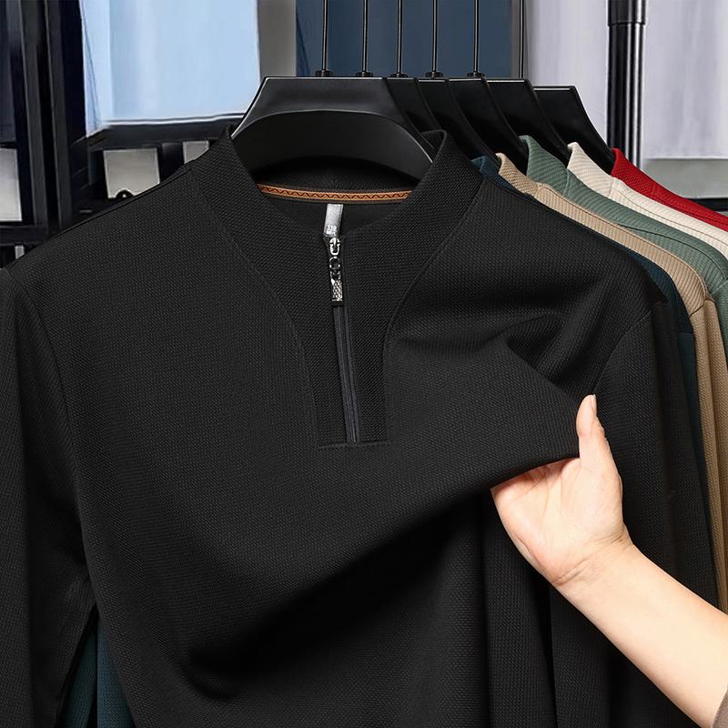Casual T Shirts Mens Autumn Winter Elastic Half Zipper Long Sleeve Tops Men Solid Color Korean Business Base Shirt T-Shirt