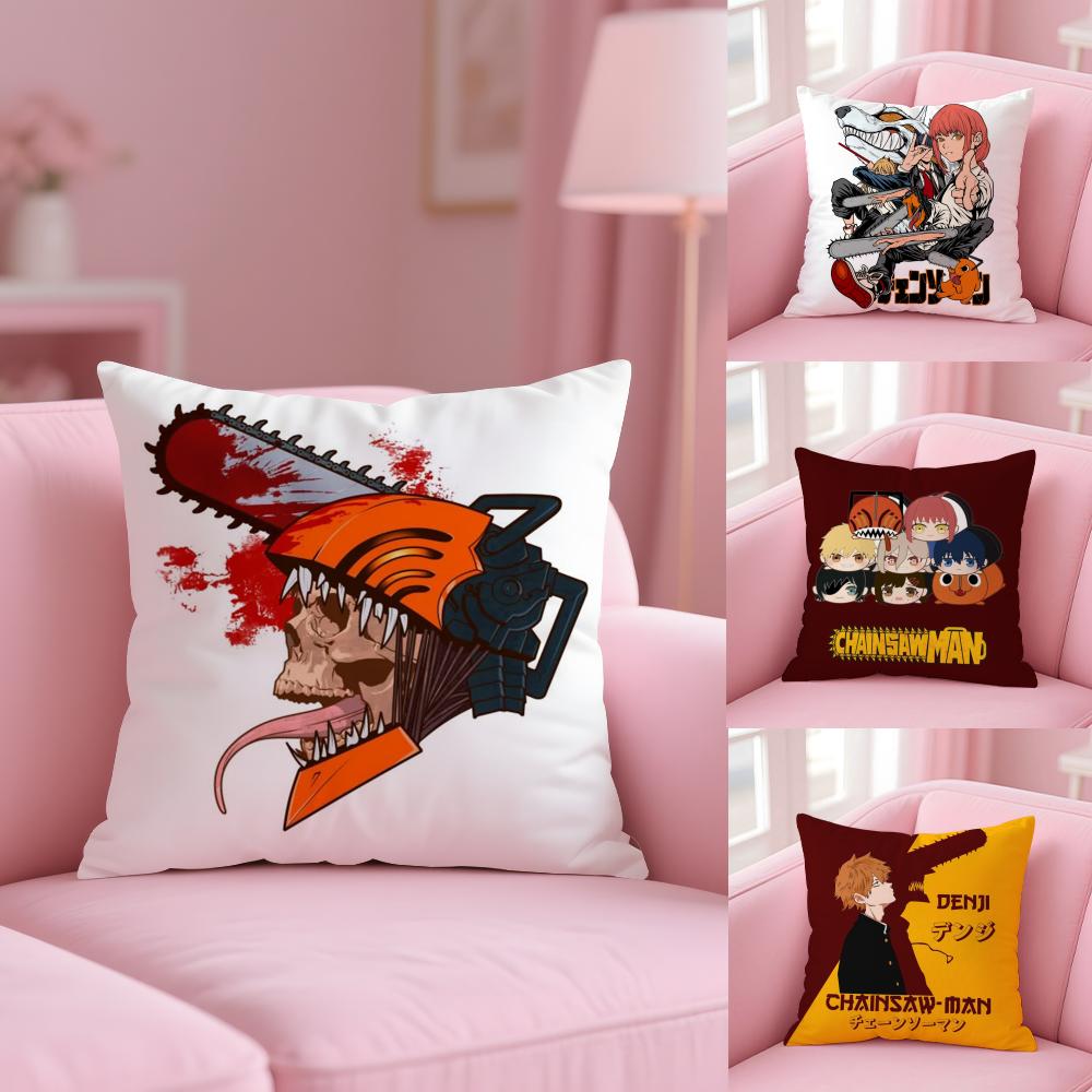 Cute C-Chainsaw Man Anime Cushion Cover Soft Short Plush Double-Sided Printing Home Decor Machine Washable Pillow Case Gift