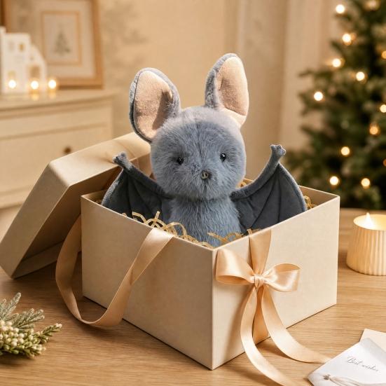 Funny Bat Plush Toy, Cute Flying Stuffed Animal with Wings, Soft Kawaii Plushie for Bed Dorm Decor, Halloween Gift for Kids Adults