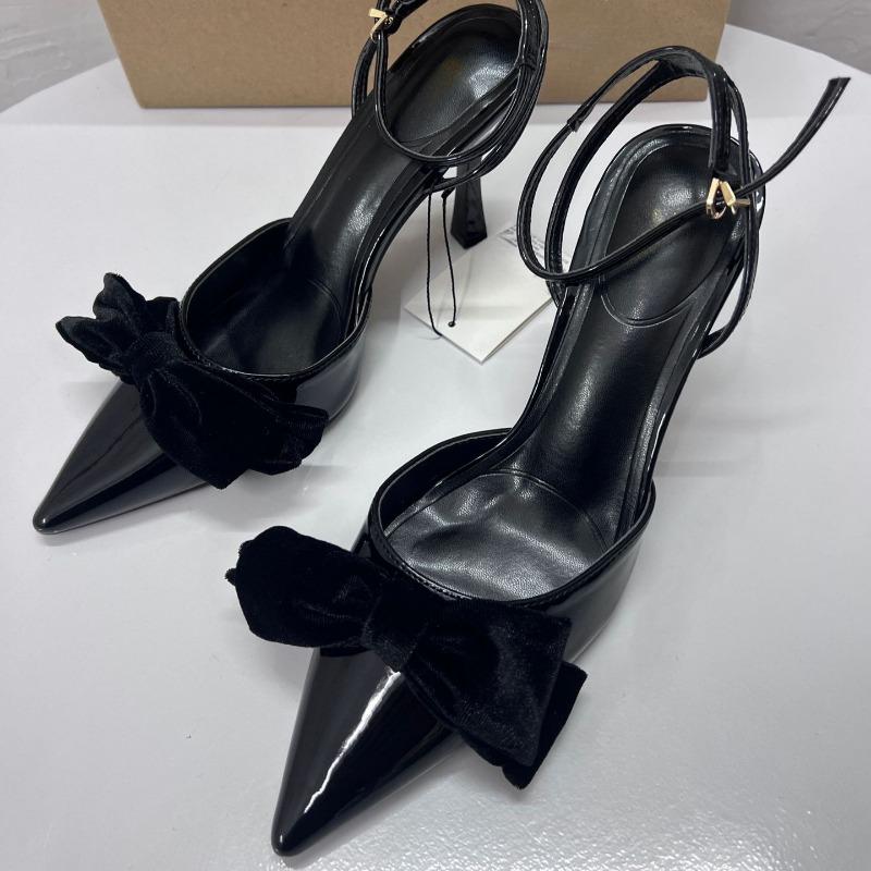 Fashion 2025 Spring High Heels Women Shoes Wedding Prom Black Bow Knot Ankle Strap Slingback Stiletto Elegant Dress Party Pumps for Lady