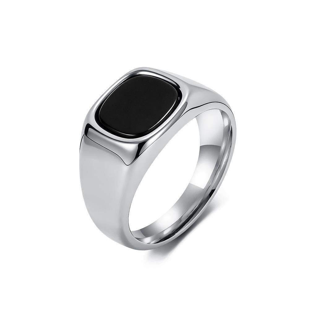 Ins Cold Neutral Wind Simple Square Black Gemstone Titanium Steel Ring Niche High-end Sense Non-fading Ring Jewelry 7#