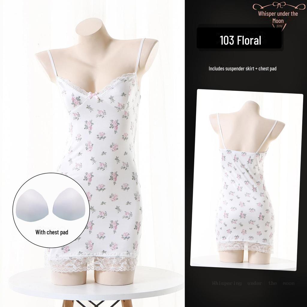 Sexy Dessous mit Blumenspitze: Tief ausgeschnittener Sling-Nachtwäsche-Kurzrock
