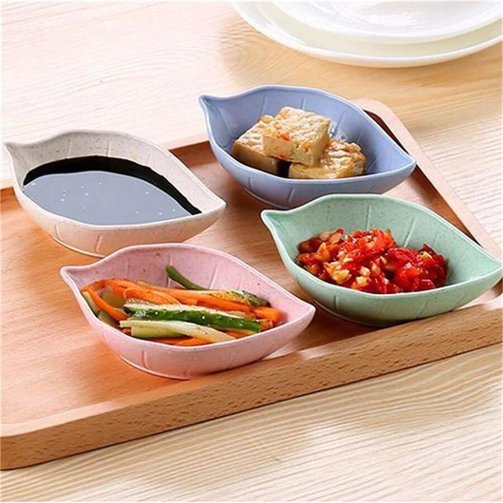 4pcs Color Taste Dish Leaf Shape Porcelain Nut Saucer Small Plate Mini Soy Sauce Seasoning Tableware Household Kitchen Supply
