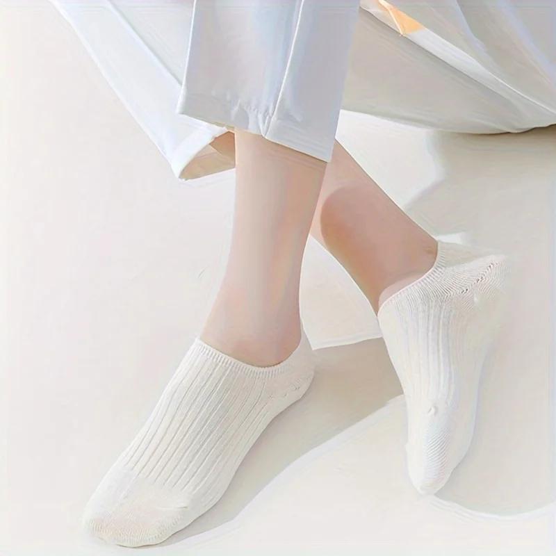 6 Pairs of New Fashionable Women's Summer Solid Color Striped Knitted Short Socks Multifunctional Four Season Women's Boat Socks