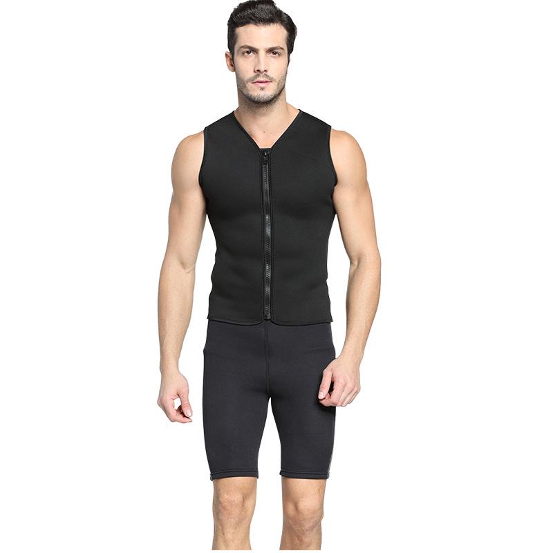 Zwarte mouwloze wetsuit voor heren met hoge stretch, splitdesign en vijfpuntsbroek