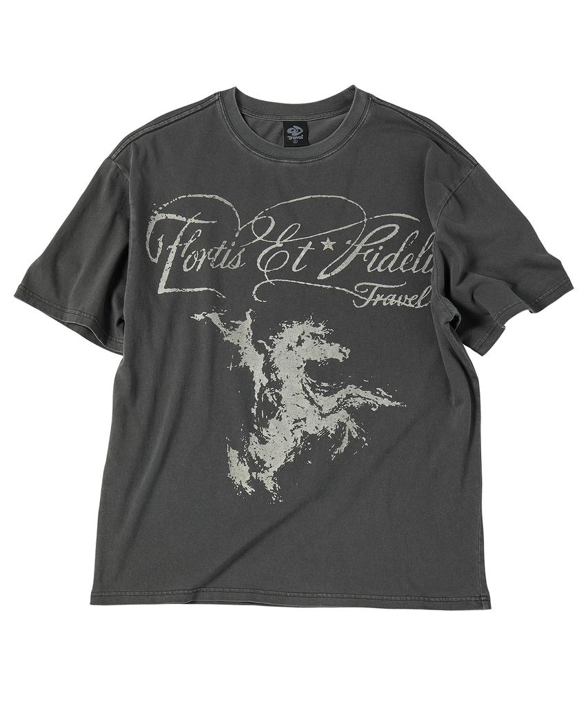 TRAVEL Fortis Horse Pigment Short Sleeve T-Shirt Black Charcoal