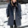 Coat Women's Jacket Cow Horn Buckle Pockets Fleece Lined Hooded Overcoat Outerwear Winter Women