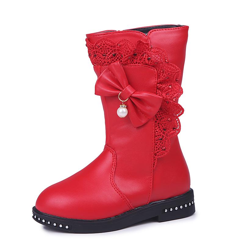 Children's Cotton Shoes Warm Boots Girls Autumn and Winter High Leather Boots