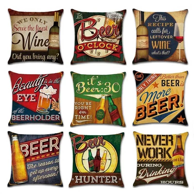 Federa Cuscino Stile Retro Birra Vino Tessuti per la Casa Copricuscino Decorativo per Divano Festa Bar Federa