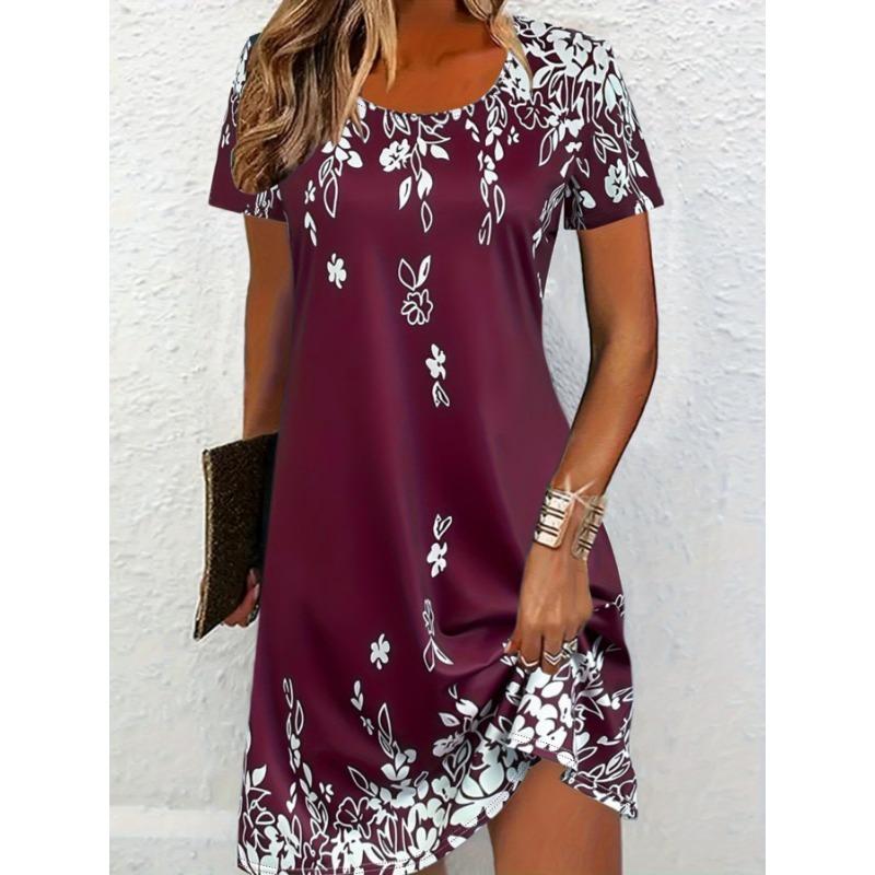 Women s Elegant Burgundy and White Floral Dress S