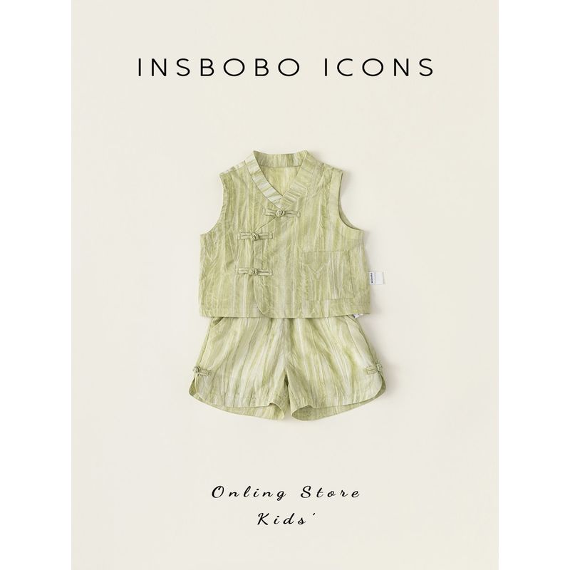 Insbobo Girls Summer Set Children's New Hanfu Baby Chinese Style Sleeveless Vest Two-piece Set Summer