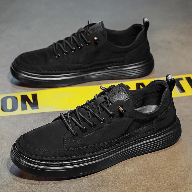 Men's Canvas Summer Breathable Casual Flat Shoes, Soft Sole Slip-On Black Work Shoes