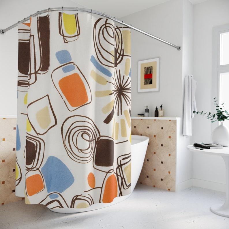

70S Groovy Hippie Retro Geometric Shower Curtain, Mid Century Modern Bath Decor W60H190(CM)-1 Pcs