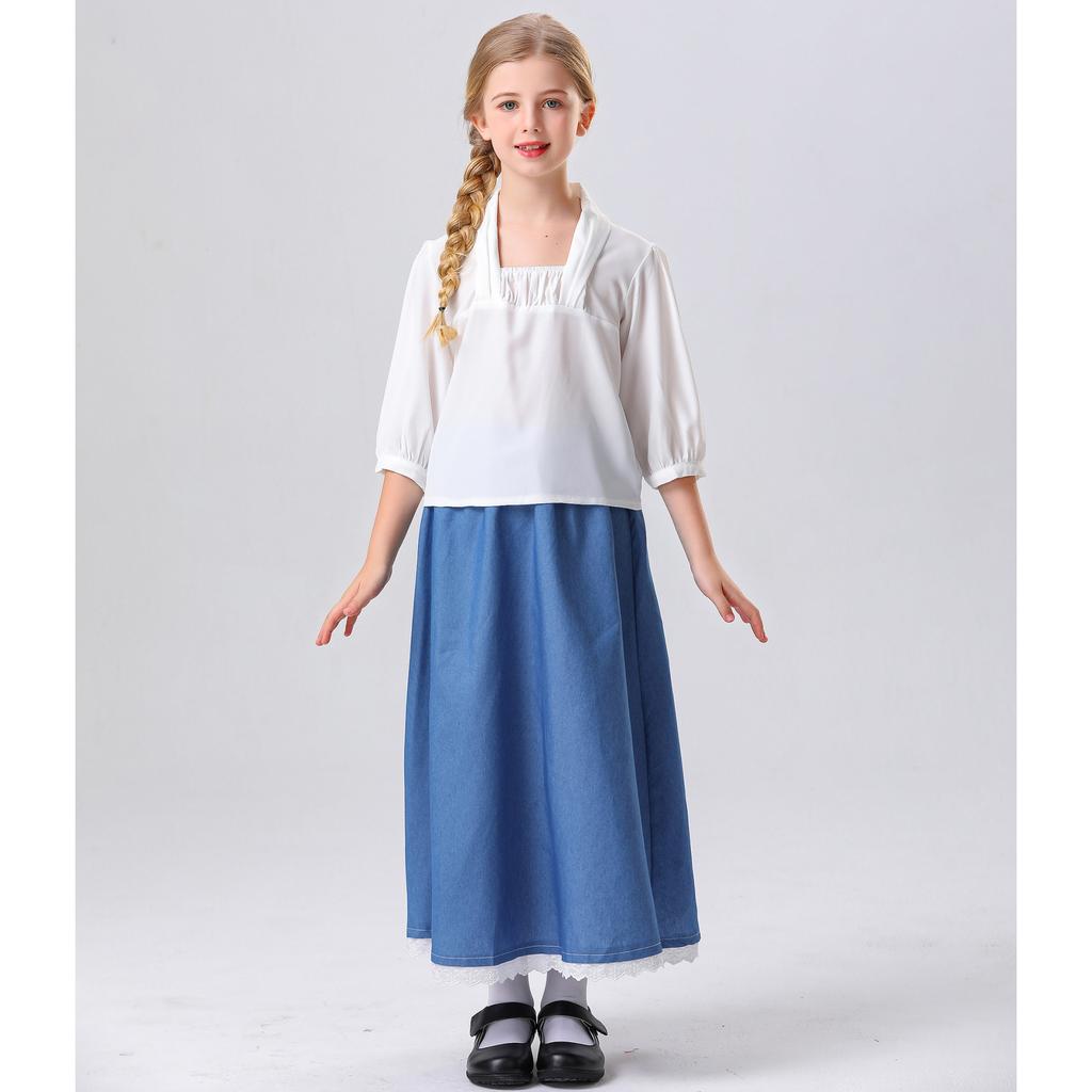 Halloween children French manor maid cospay costume medieval pastoral maid long dress parent-child outfit