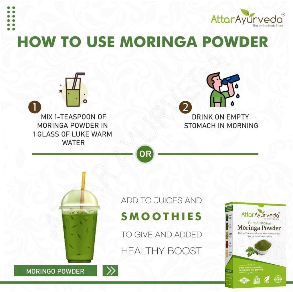Attar Ayurveda Moringa Leaf Powder 200 g Drumstick Leaf Powder Natural Plant Protein Superfood Hair Skin Wellness