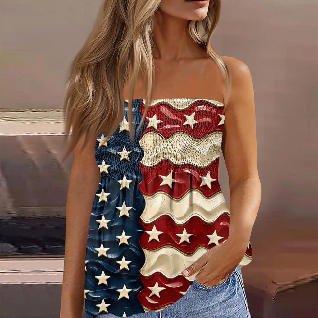 Summer Tube Tops For Women,Cute Sexy Off Shoulder Print Sleeveless T-Shirt