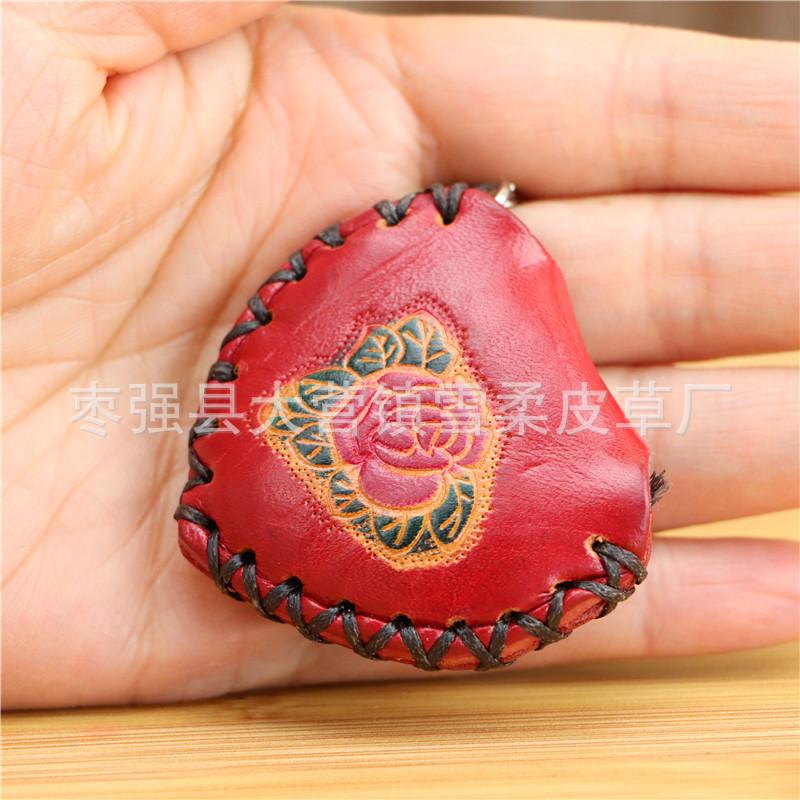 First Layer Cowhide Creative Handmade Red Heart Keychain Bag Accessories Mini Coin Bag Heart Fashion Pendant