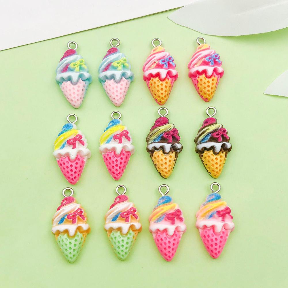 12 Colorful Resin Ice Cream Cone Charms for DIY Jewelry