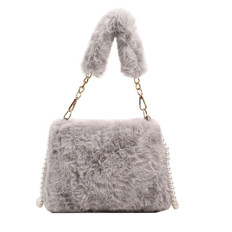 IELGY Plush Bag Autumn Winter Pearl Chain Crossbody Bag
