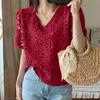 ZANZEA Women Summer V-Neck Lace Crochet Patchwork Casual Short Sleeve Blouse