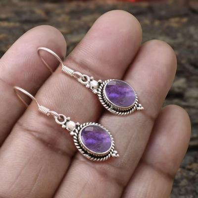 Amethyst Stein Ohrring, 925 Silber Ohrhänger, Geschenk für Sie, Designer Ohrring, Frauen Ohrring, Boho Schmuck