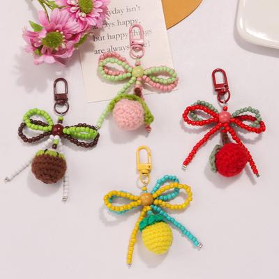 Frutas de crochê de malha, laço decorativo chique, enfeites de várias cores, bolsas, pingentes, chaveiros, acessórios criativos para presente