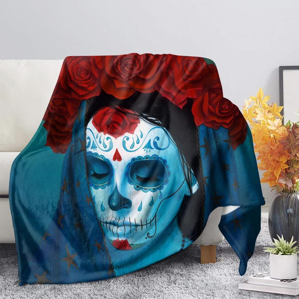 Skeleton Themed Gothic Blanket, Office Nap, Flannel Blanket, Men's Gift, Decorative Blanket