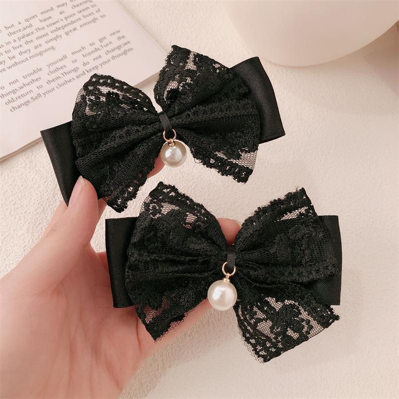 2pcs Xiaoxiangfeng Lace Bow Hair Clip, Pearl Bow, Bangs Clip, Side Hair Clip, Hair Accessory, Hairpin