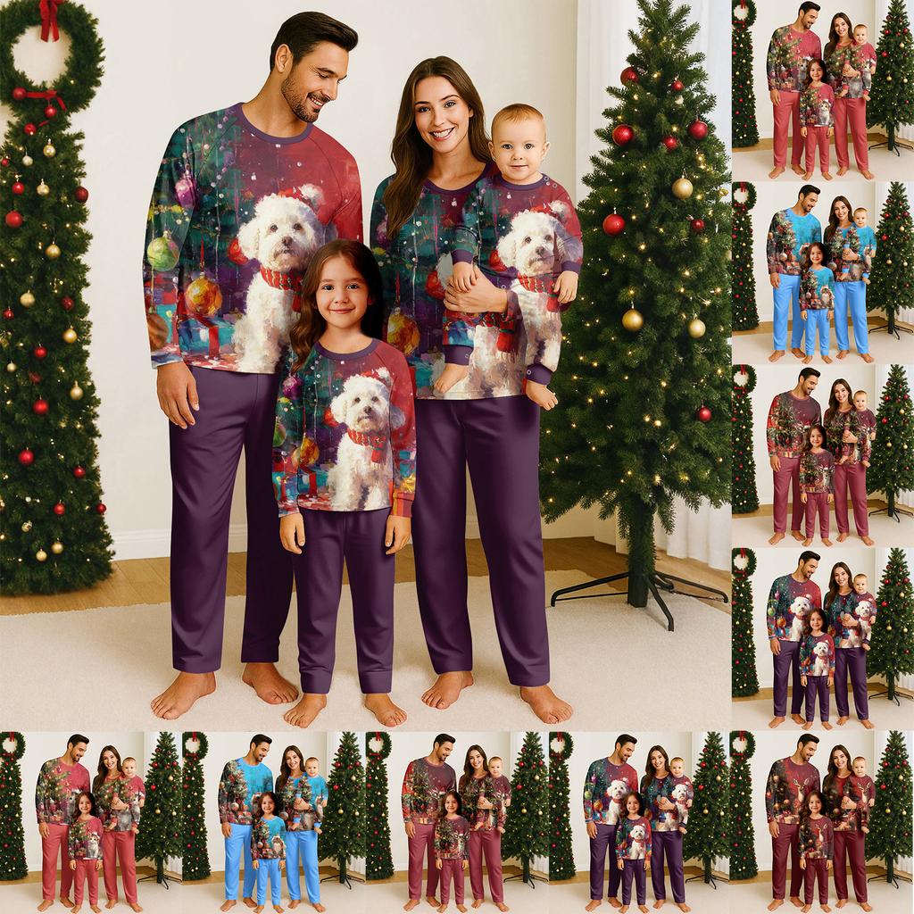 Family Casual Comfortable Long Sleeved Long Pants Christmas Printed Parent-child Set