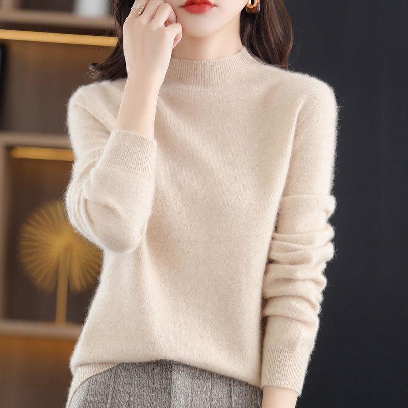 Women's High Neck Wool Sweater - Seamless, Solid Color, Warm Base Layer for Casual or Commuter Wear in Autumn and Winter