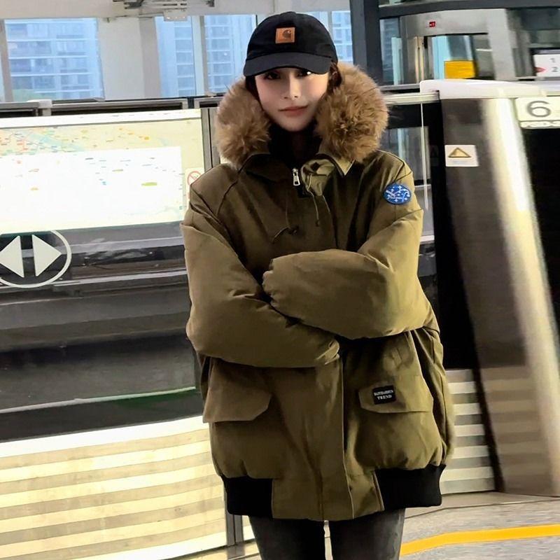 Down cotton-padded clothes for women's winter new tooling pie to overcome thickened cotton-padded jackets, loose cotton-padded jackets