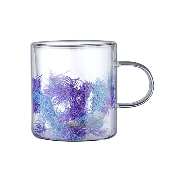 Szklanka 350 ml ze ścianką podwójną, szkło borokrzemowe, kubek do kawy, odporna na ciepło, odporna na zimno, kubek do herbaty z gradientem liści trawy, bezpieczna w kontakcie z żywnością, szklanka do picia