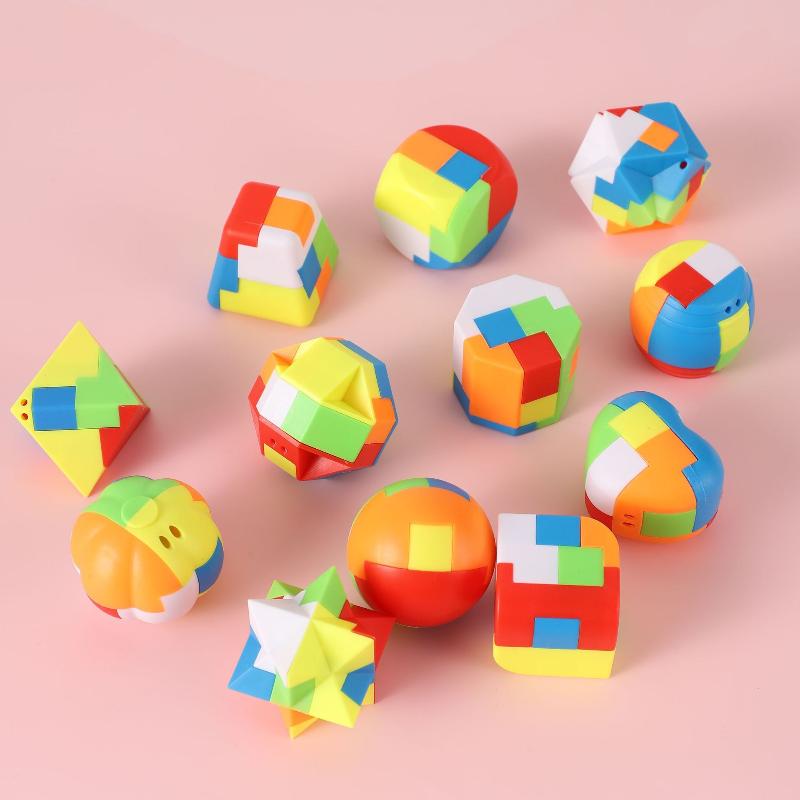 

12Pcs Brain Teaser Game 3D Puzzle Luban Lock Keychain Magic Mini Cube Children Educational Toys For Kids Adult Antistress 12pcs