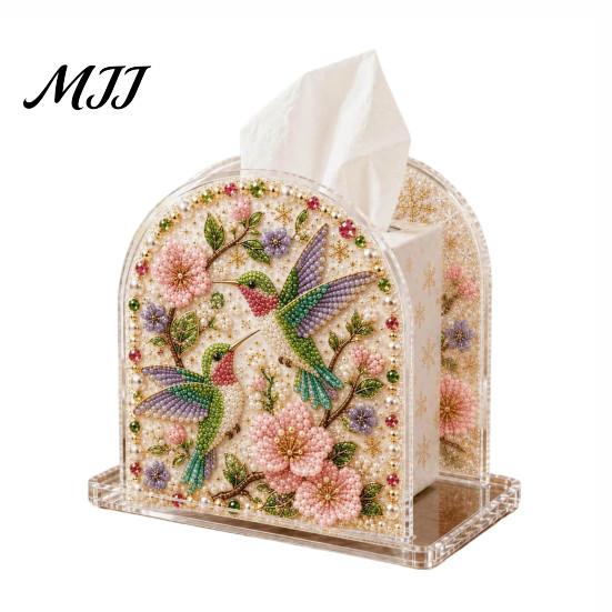 Acrylic Tissue Holder DIY Christmas Faux Pearl Art Painting Box Holder, 3D Rhinestone Beads Creative Resin Gem for Winter Xmas Holiday Tabletop Decor