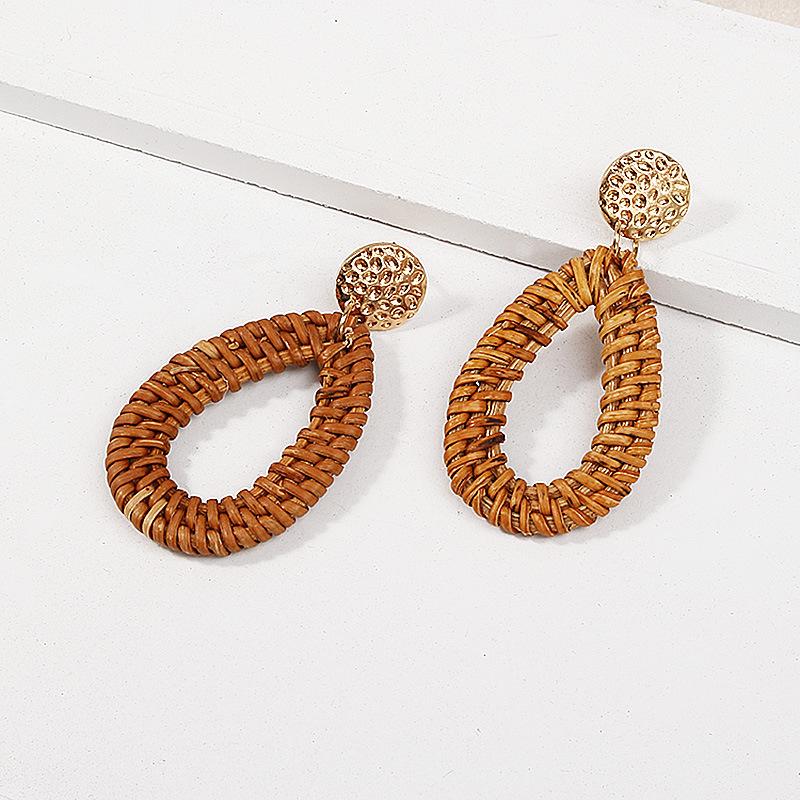 Rattan Wassertropfen Ohrringe für Frauen Holz Handgefertigt Hängeohrring Damen Modeschmuck Kolczyki