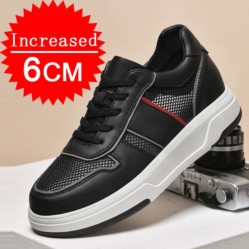 Fashion Casual Mesh Sneakers Summer Genuine Leather+mesh Increase 6CM Heightening Shoes Hollow Out Men Footwear Mesh Breathable Shoes