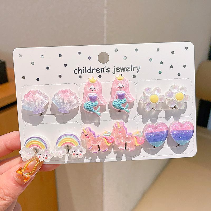 Kreskówkowe kolczyki dla dziewczynek bez przekłuwania - Słodkie, bezbolesne, letnie akcesoria na uszy dla dziecka