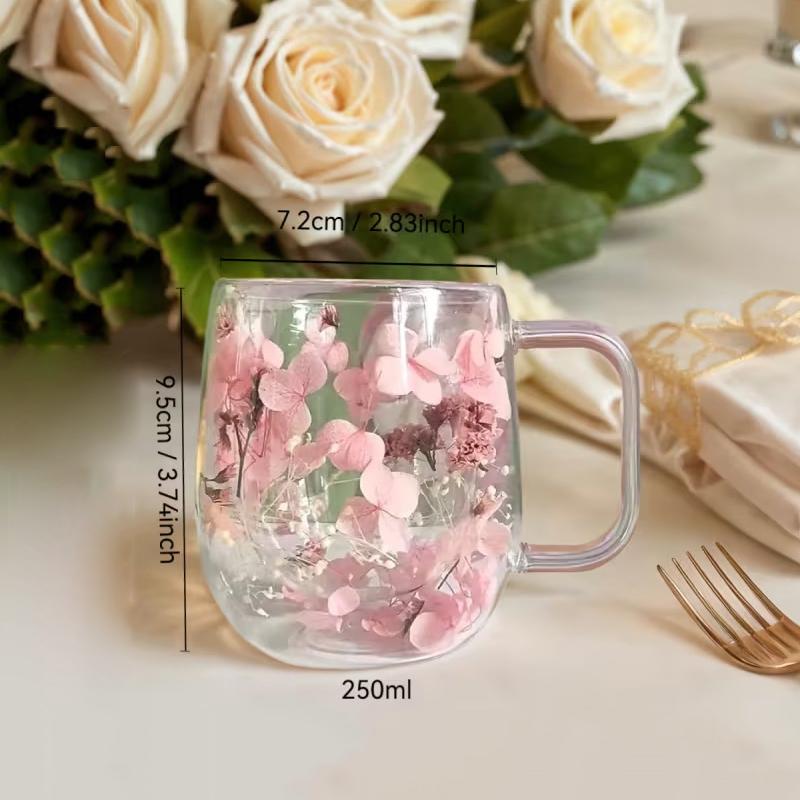 

1Pc Double-walled Glass Coffee Mug With A Real Flower Design Inside, Suitable For Coffee, Milk, And Other Beverages 250ml прозрачный