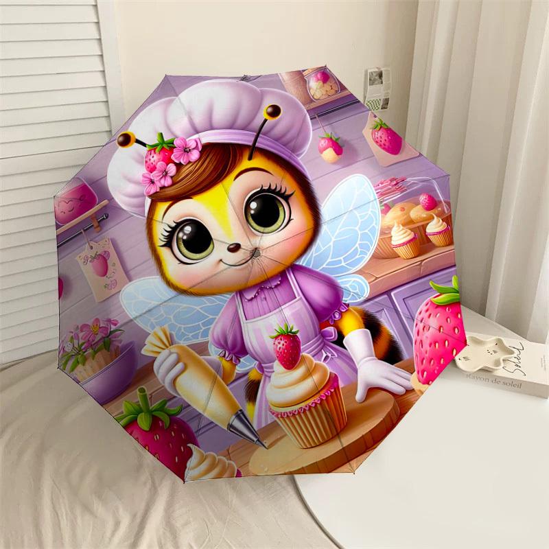 

1PC Bee Chef Umbrella-8-Rib Reinforced, Automatic Open, Lightweight & Durable, Cute Fashion Accessory for Outdoor-Y0330