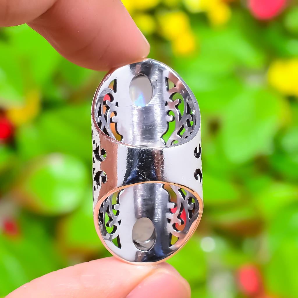 Naturalny kamień księżycowy tęczowy Pierścionek ze srebra próby 925 Rozmiar 6.5 S1s52