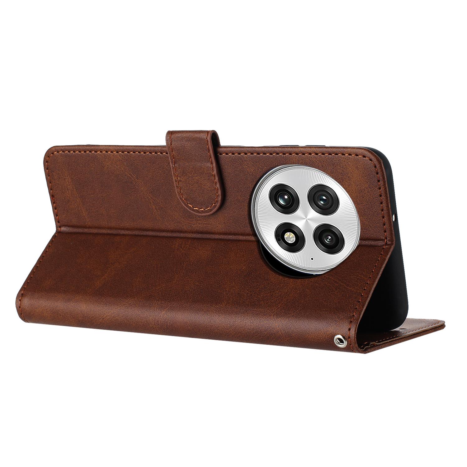 

For OnePlus 13 Case Flip Stand PU Leather Wallet Phone Cover Calf Texture Brown