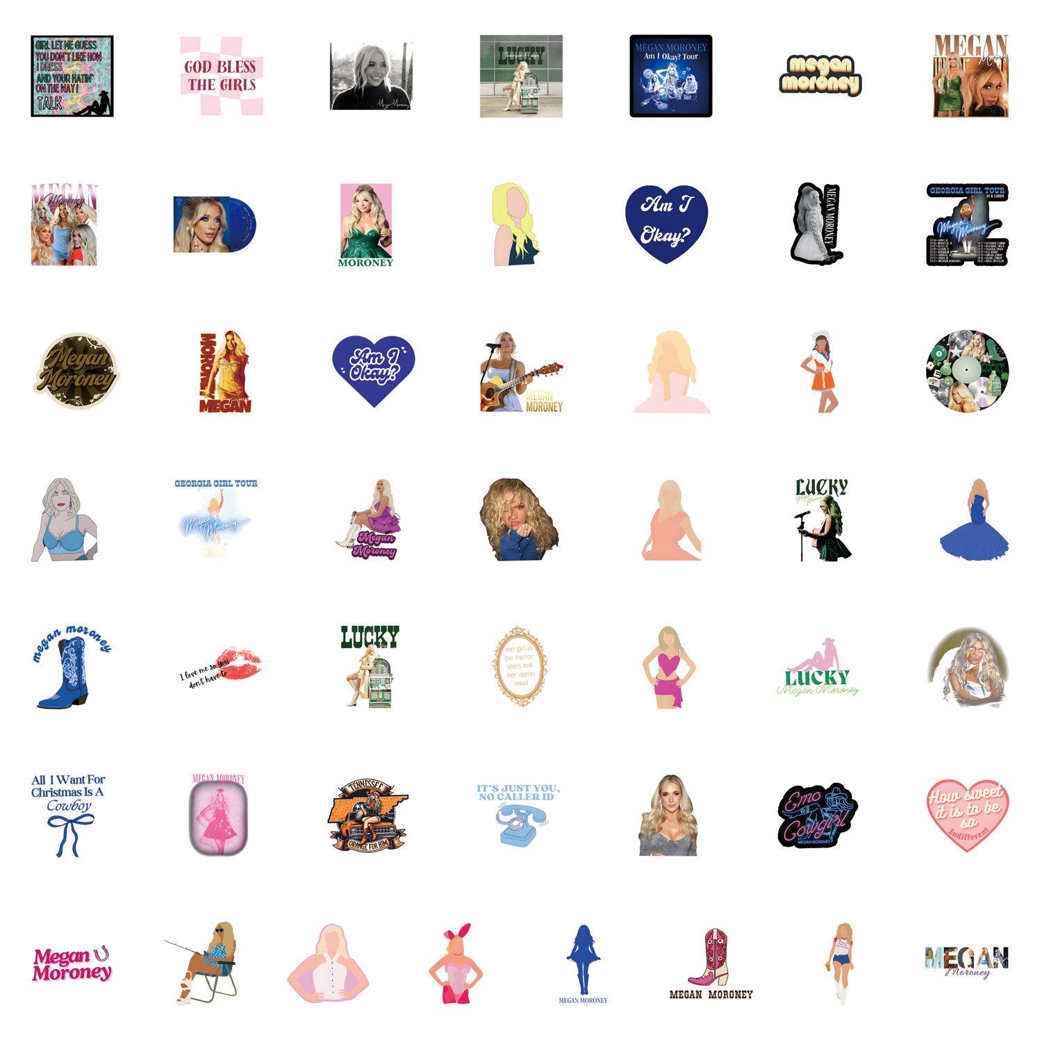 

50 Cross-Border Megan Moroney Waterproof Stickers for Decoration - 50 Sheets for Water Bottles & Computers