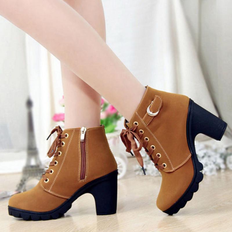 Autumn and Winter High-heeled Thick-heeled Casual Women's Boots Muffin Thick-soled Short Boots Round-toe Boots