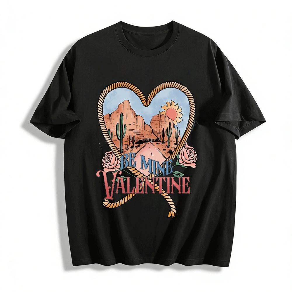 

Western Desert Heart Print Valentine s Day Casual Top Pure cotton T-shirt XXS