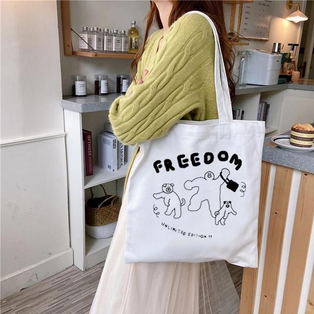 Summer New Fashion Kawaii Ladies Shopping Casual Simple Large-capacity Women's Cotton Bag Canvas Tote Bag Shopping Bag Women's F