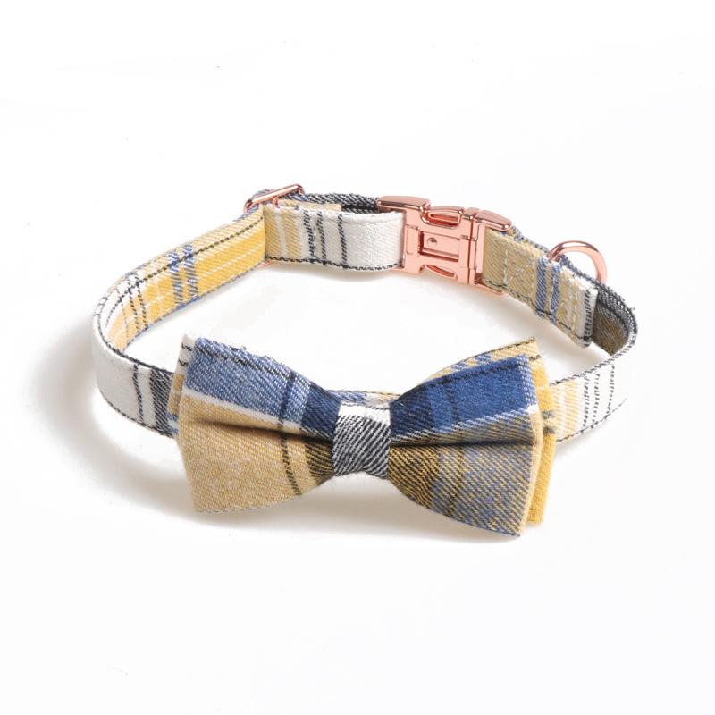 

Домашний питомец собака британский клетчатый ретро розово-золотой бант ошейник 2.5*55CM