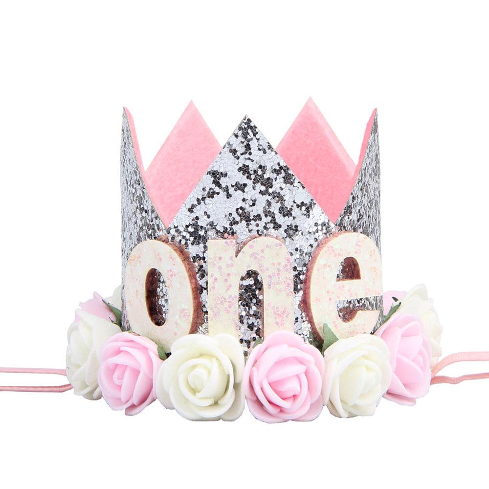 Cross-Border 1st Birthday Crown Headband: Princess Gold & Pink Party Accessory for Girls