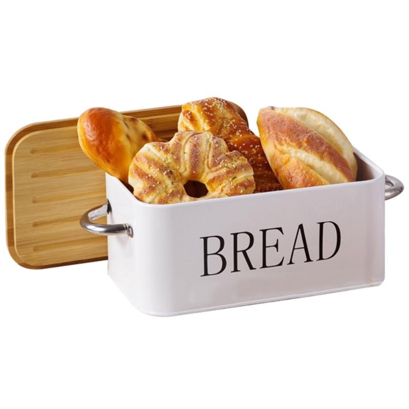 Modern Bread Cases Kitchen Organization Contemporary Bread Storage Organizers Metal Loaves Container with Bamboos Accent