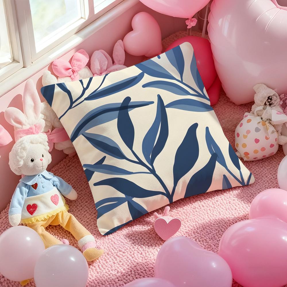 Elegant Blue Floral Cushion Cover Pattern Printed Pillowcase for Living Room Sofa Cushion Cover & Bedroom Decor