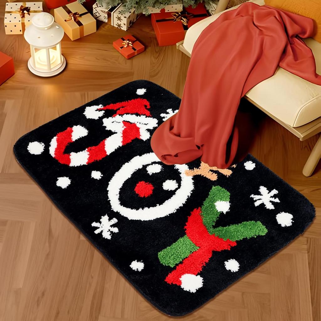 VIKAMA Christmas Imitation Cashmere Carpet Soft Non-Slip Bathroom Kitchen Floor Mat Cute Outdoor Indoor Door Mat Home Decor